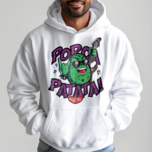 Dettaglio stampa PorcaPatata rock su felpa uomo, look streetwear