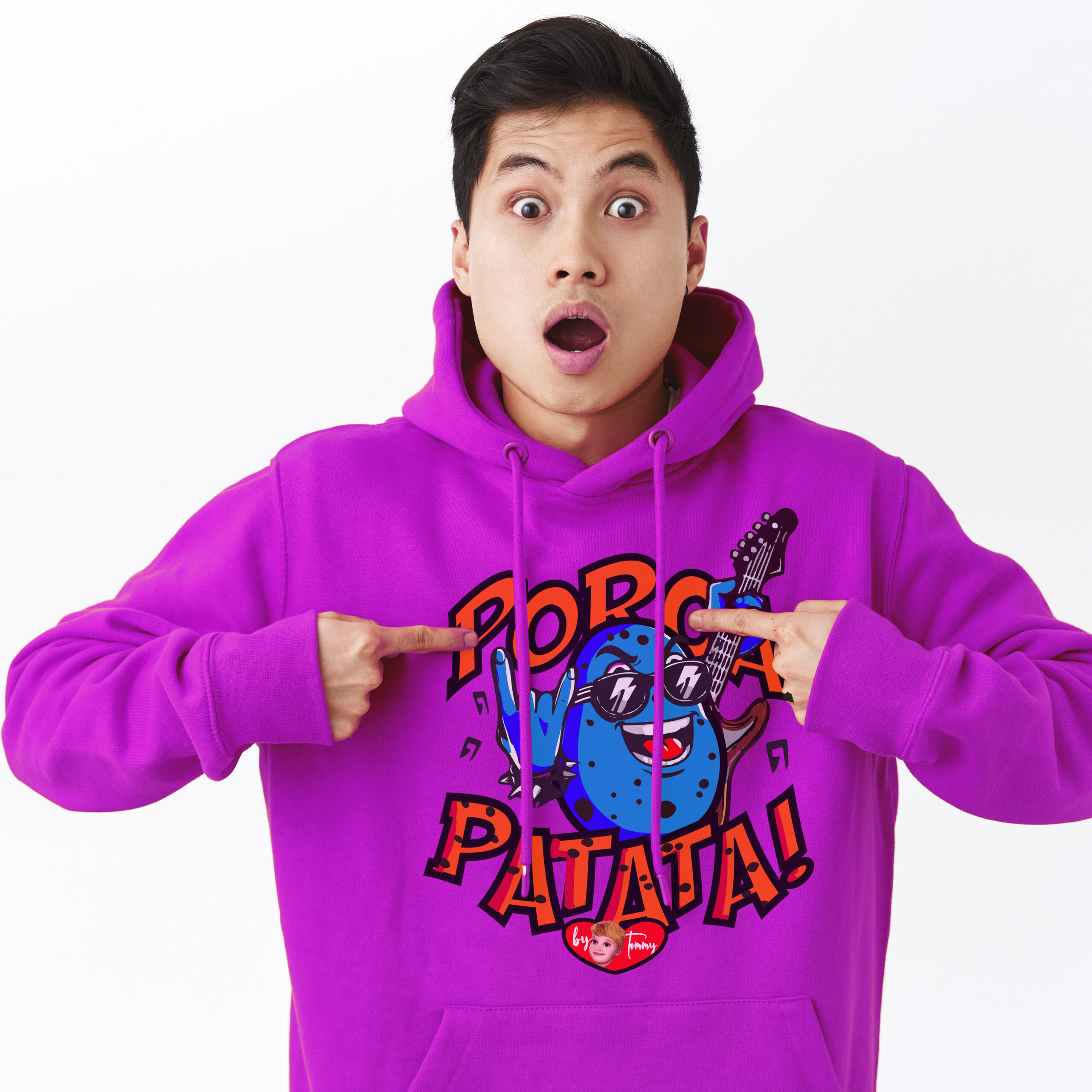 Felpa rock divertente “Porca Patata” in stile fumetto, testo verde